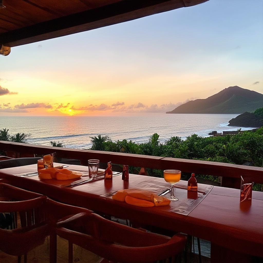 Nhà hàng Unique Sea View Dominica khung cảnh hoàng hôn